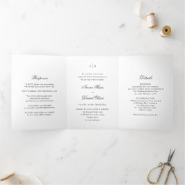 Invitación Tríptica Boda clásico blanco y negro limpio