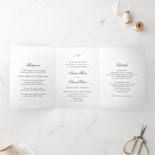 Invitación Tríptica Boda clásico blanco y negro limpio