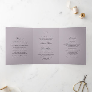 Invitación Tríptica Boda Clásico Dusty Limpio Lilac