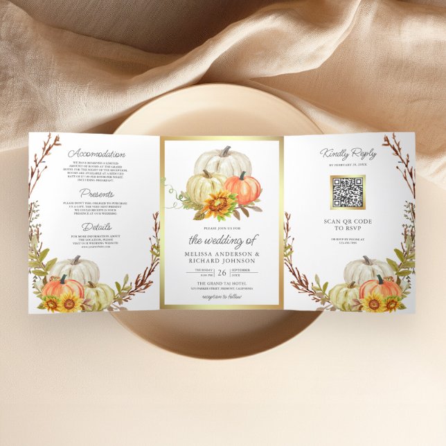 Invitación Tríptica Boda Código QR Calabaza Girasoles Rústicos (Subido por el creador)