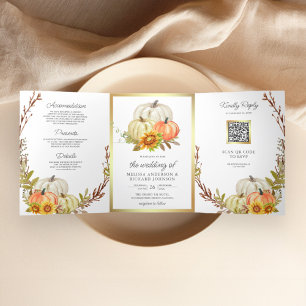 Invitación Tríptica Boda Código QR Calabaza Girasoles Rústicos