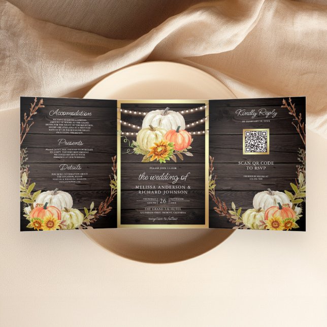 Invitación Tríptica Boda Código QR Girasol Calabaza Madera Rústica del (Subido por el creador)