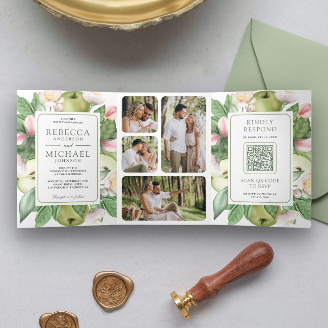 Invitación Tríptica Boda Código QR Manzana Verde Botánica (Subido por el creador)