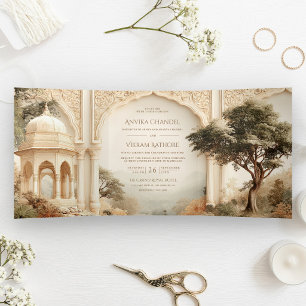 Invitación Tríptica Boda Código QR Palacio Real Cuento de Hadas Indio