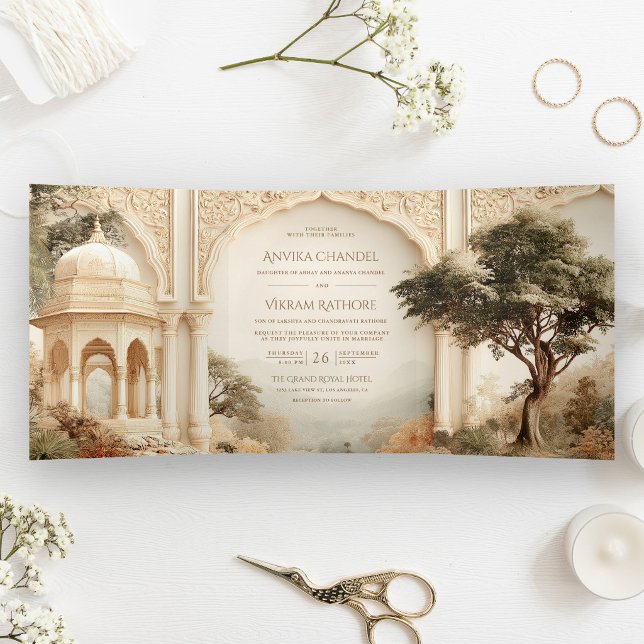 Invitación Tríptica Boda Código QR Palacio Real Cuento de Hadas Indio (Subido por el creador)