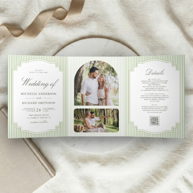 Invitación Tríptica Boda con código QR de foto a rayas clásicas de ver (Subido por el creador)