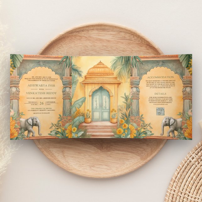 Invitación Tríptica Boda con código QR de foto tradicional del sur de  (Subido por el creador)