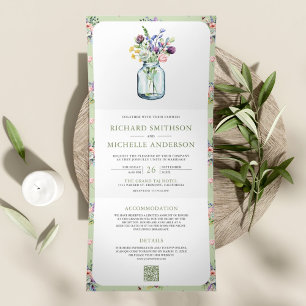 Invitación Tríptica Boda con código QR todo en uno en tarro de Mason d