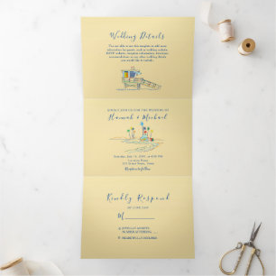 Invitación Tríptica Boda con Foto Retro de Playa