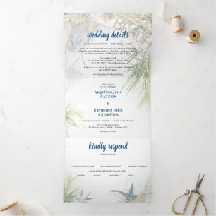 Invitación Tríptica Boda con tema de playa moderna
