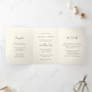 Invitación Tríptica Boda Cream Moderno Simple