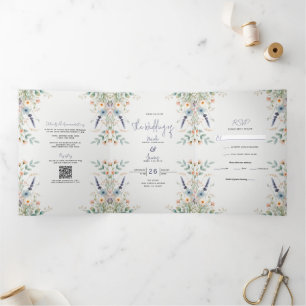 Invitación Tríptica Boda de acuarela floral de flores silvestres de pr