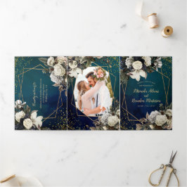 Invitación Tríptica Boda de acuarela floral rústica moderna