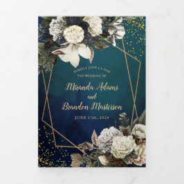 Invitación Tríptica Boda de acuarela floral rústica moderna
