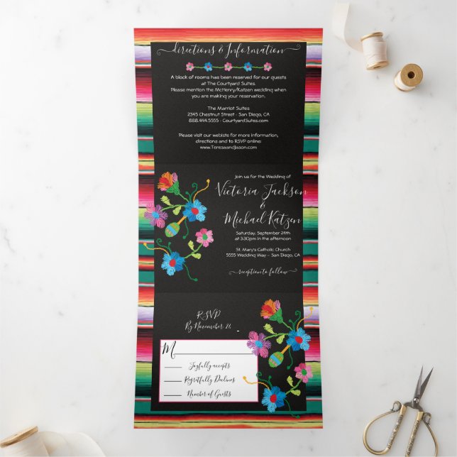 Invitación Tríptica Boda De Alfombras Florales De Bordado Mexicano Tri (Interior)