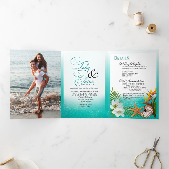 Invitación Tríptica Boda de Aloha Tropical Beach (Interior)