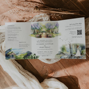Invitación Tríptica Boda de bosque rústico de primavera