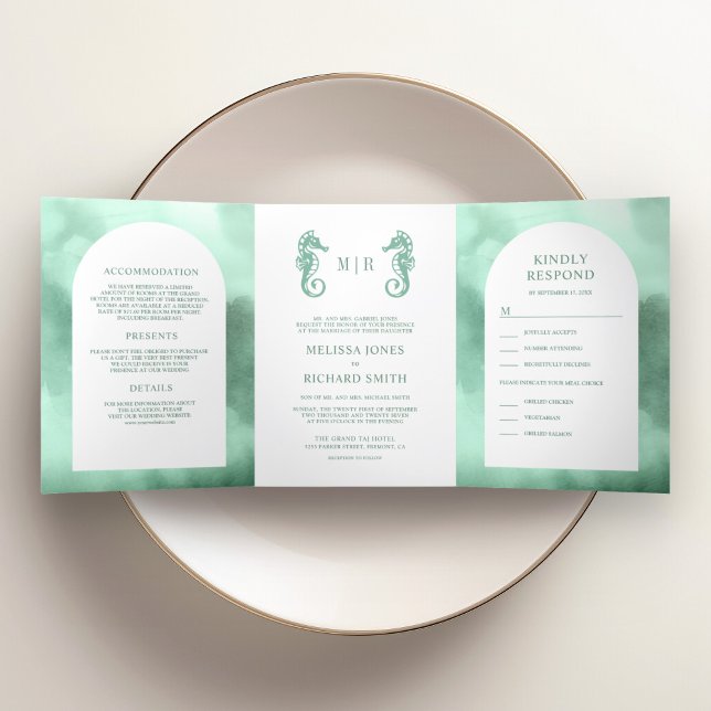 Invitación Tríptica Boda de Caballito de Mar Arco de Espuma Marina Tod (Subido por el creador)
