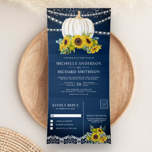 Invitación Tríptica Boda de calabaza blanca de madera azul marino