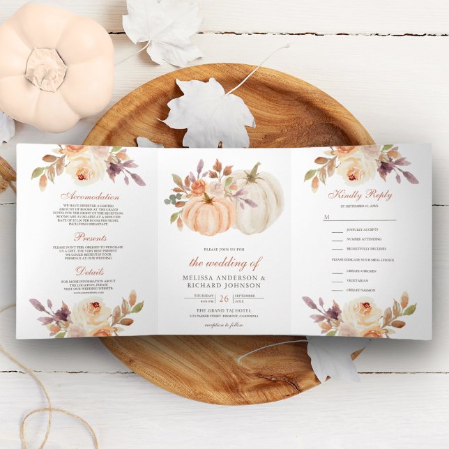 Invitación Tríptica Boda de calabaza floral de encurtido de hierba rús (Subido por el creador)