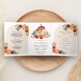 Invitación Tríptica Boda de calabaza floral de Naranja quemado por la 