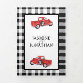Invitación Tríptica Boda de Camión Rojo de Buffalo Blanco y Negro