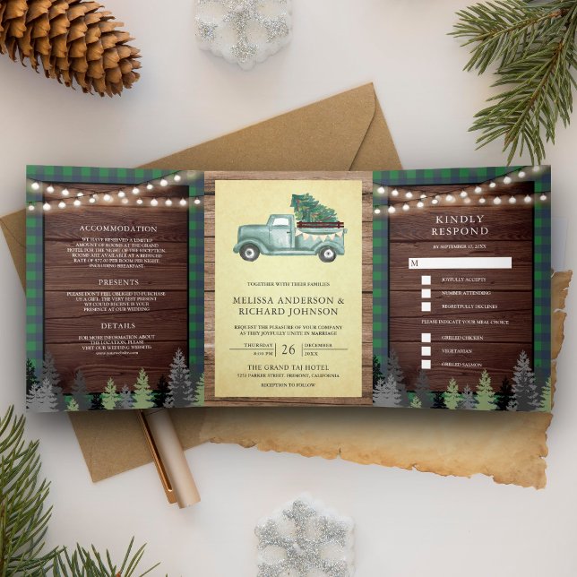 Invitación Tríptica Boda de camionetas de Navidades verdes rusticos de (Subido por el creador)