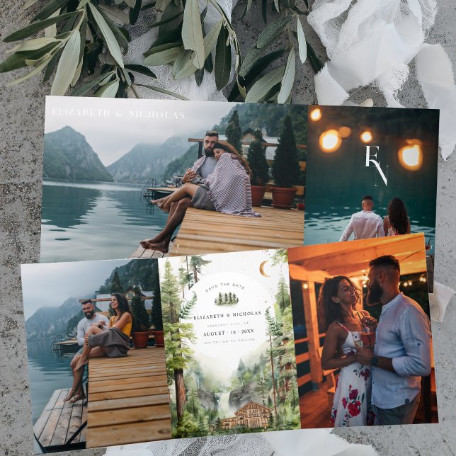 Invitación Tríptica Boda de Cascada del Bosque Rústico | Salva la Fech (Subido por el creador)