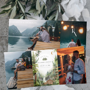 Invitación Tríptica Boda de Cascada Forestal Rústica   Guardar la fech