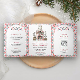 Invitación Tríptica Boda de chimenea de arte popular escandinavo nórdi