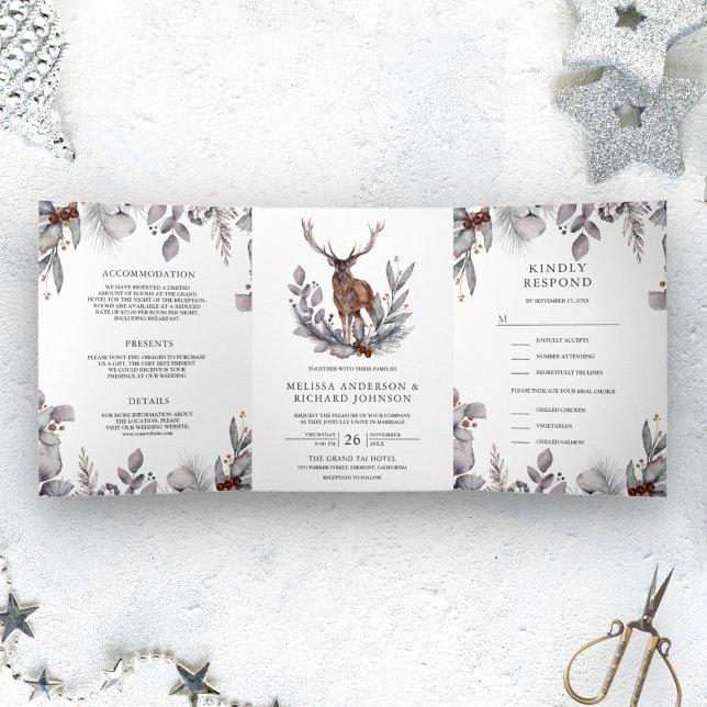Invitación Tríptica Boda de Ciervo del Bosque Acuarela Rústica (Subido por el creador)