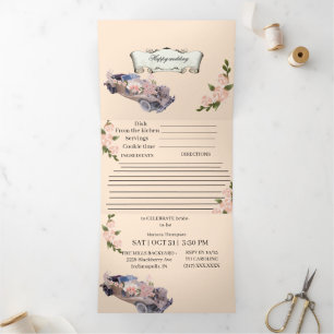 Invitación Tríptica Boda de coche Navy Floral Desayuno de novia y rece