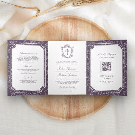 Invitación Tríptica Boda de código QR católico católico católico-viole