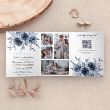 Boda de código QR floral azul polvoriento todo en 