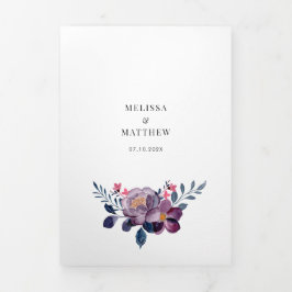 Invitación Tríptica Boda de código QR moderno de acuarela floral