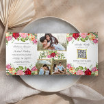 Invitación Tríptica Boda de código QR para rosas rojas y rosas rojas r<br><div class="desc">Aprovecha tu estancia con esta elegante invitación de bodas que incluye hermosas flores de rosa y tipografía moderna con tarjeta RSVP en línea. Simplemente agregue los detalles de su evento en esta plantilla fácil de usar y adorne esta tarjeta con sus fotos favoritas para convertirla en una invitación única.</div>