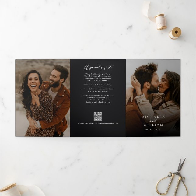 Invitación Tríptica Boda de código RSVP QR de todo en uno moderno (Exterior)