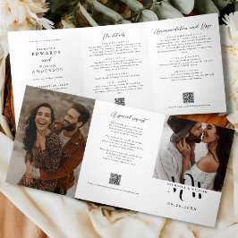 Invitación Tríptica Boda de código RSVP QR de todo en uno moderno