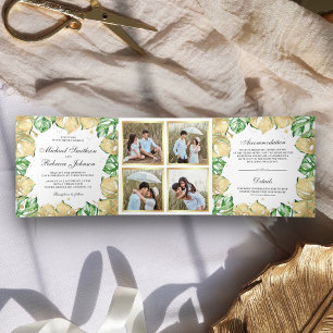 Invitación Tríptica Boda de Collage de Fotos de Palma Monstera Verde y