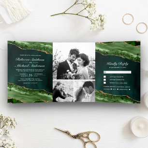 Invitación Tríptica Boda de Collage de fotos del Agate Ecológico Esmer