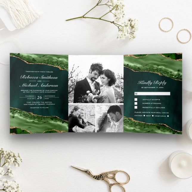 Invitación Tríptica Boda de Collage de fotos del Agate Ecológico Esmer (Subido por el creador)