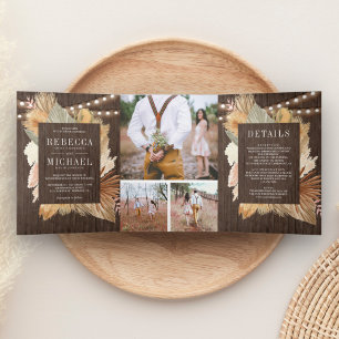 Invitación Tríptica Boda de Collage Fotográfico de Madera de Palma Sec