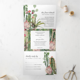 Invitación Tríptica Boda DE COLOR ACUÁTICO DE LA FOLLETA DE CACTI DE F