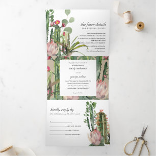 Invitación Tríptica Boda DE COLOR ACUÁTICO DE LA FOLLETA DE CACTI DE F