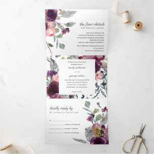 INVITACIÓN TRÍPTICA BODA DE COLOR DE AGUA DE LA FLORACIÓN LÍLAC SUAVE