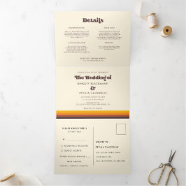 Invitación Tríptica Boda de colores vintage de los años 60
