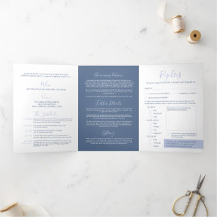 Invitación Tríptica Boda de corazón blanco azul