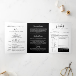 Invitación Tríptica Boda de corazón blanco y negro todo en uno