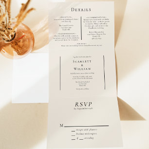Invitación Tríptica Boda de crema de hojas de otoño simple mínimo