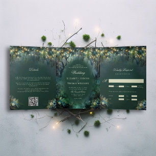 Invitación Tríptica Boda de cuento de hadas de bosque encantado